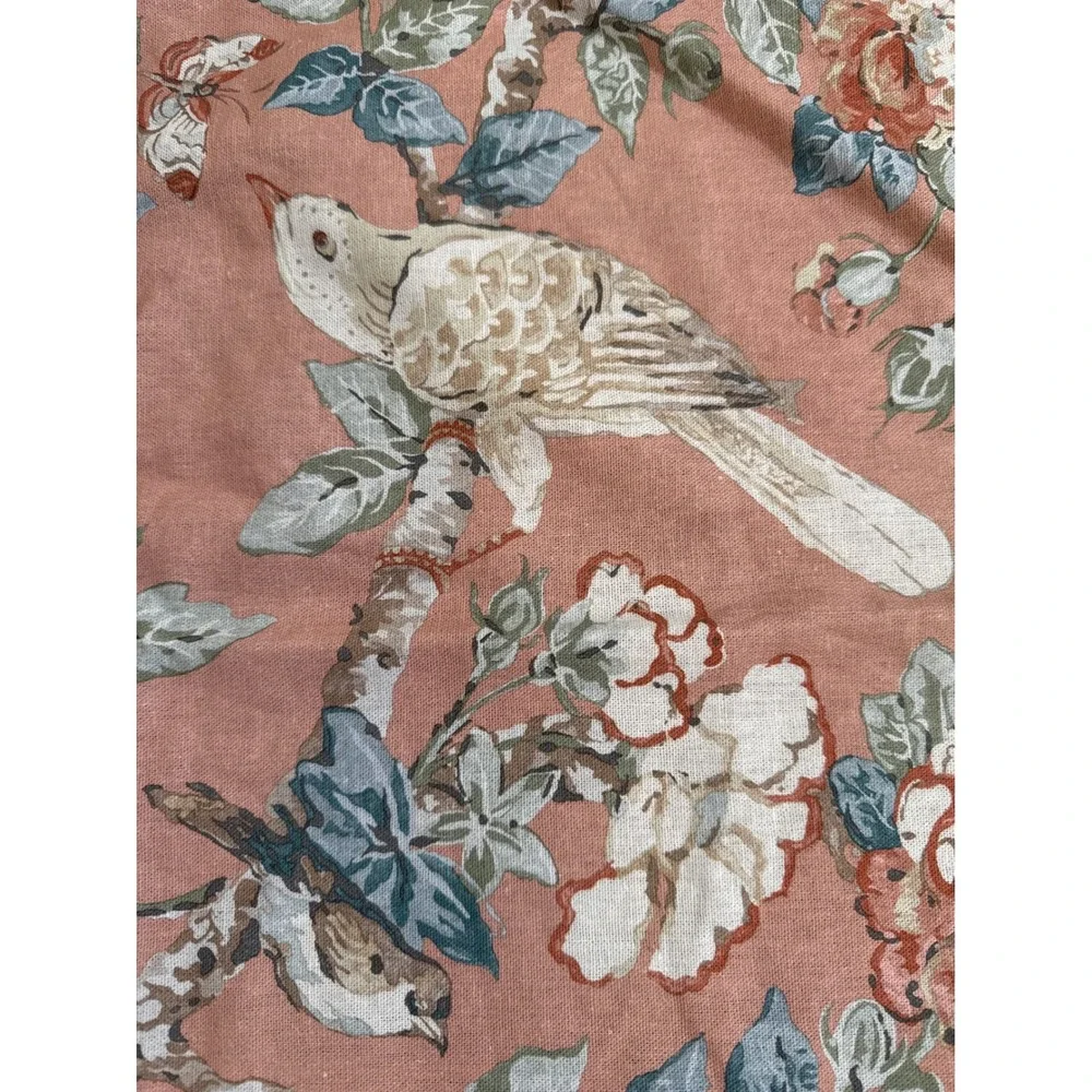 Pottery Barn Caverley Bird Floral Linen Velvet Fringe Pillow Cover 22x22